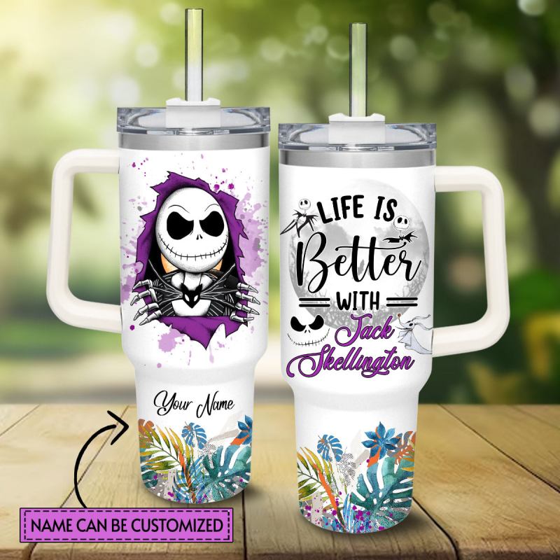 Jack And Sally The Nightmare Before Christmas Cartoon Custom Stanley Quencher 40oz Stainless Steel Tumbler With Handle 60mn9.jpg