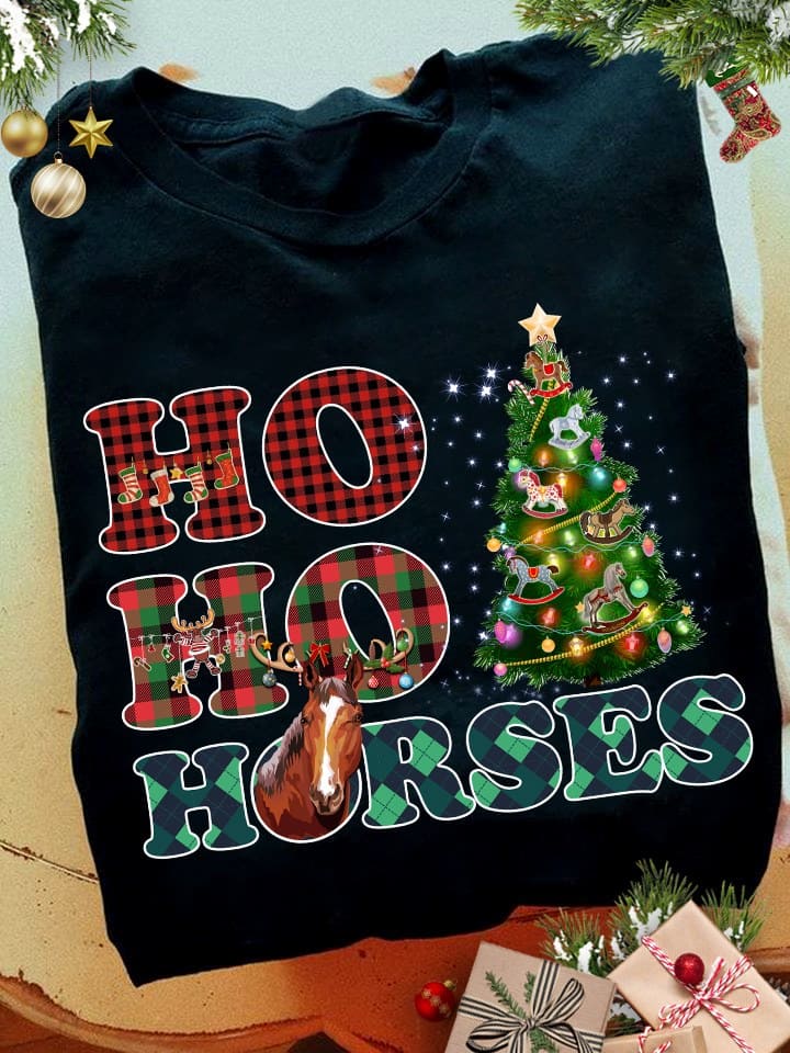 Ho Ho Horses Christmas Tree Graphic T Shirt Horse For Christmas.jpg