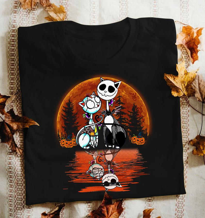 Jack And Sally Cat Shirt Nightmare Before Christmas Jack Skellington Tshirt Halloween Tee Cat Lover Kitten Halloween Gift Sally Tee.jpg