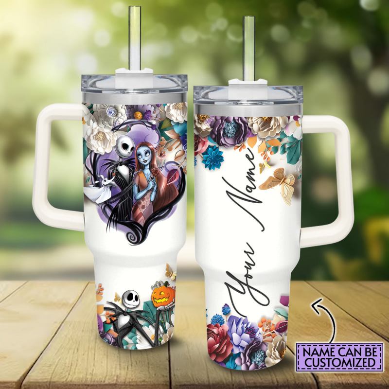 Jack And Sally The Nightmare Before Christmas Cartoon Custom Stanley Quencher 40oz Stainless Steel Tumbler With Handle M92d9.jpg