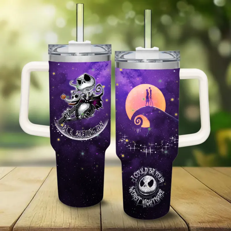 Jack And Sally The Nightmare Before Christmas Cartoon Custom Stanley Quencher 40oz Stainless Steel Tumbler With Handle G5bgw