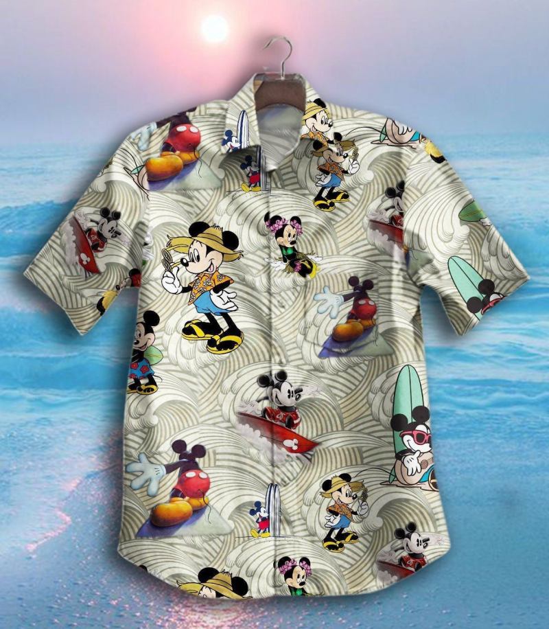 Mickey Mouse Disney Mickey Mouse Summer Time 101 Hawaiian Graphic Print Short Sleeve Hawaiian Casual Shirtsmqtp.jpg