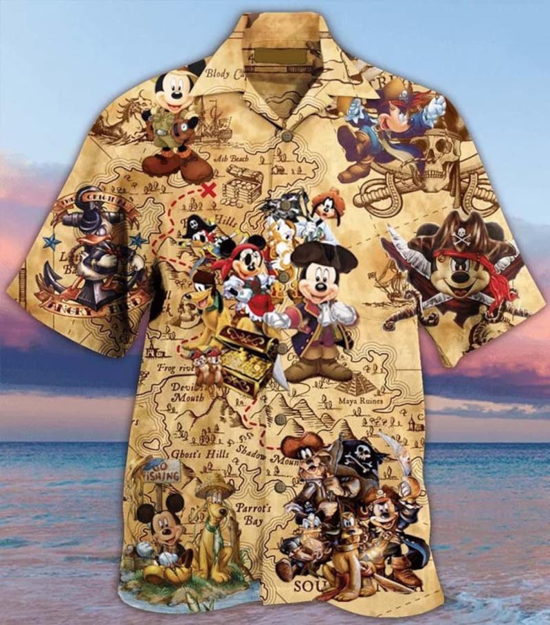 Mickey Mouse Disney Pirate Treasure Hunting Style Hawaiian Graphic Print Short Sleeve Hawaiian Casual Shirt 31dmlxi.jpg