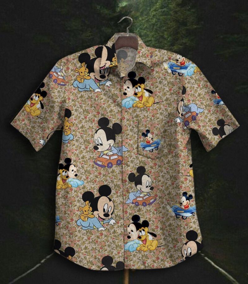 Mickey Mouse Disney Vintage Baby Mickey And Pluto Hawaiian Graphic Print Short Sleeve Hawaiian Casual Shirtmz2lt.jpg