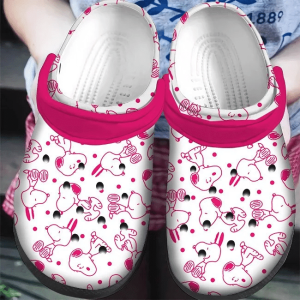 Footwearmerch Pink White Snoopy Pattern Clogs Shoes 7qfeb.png